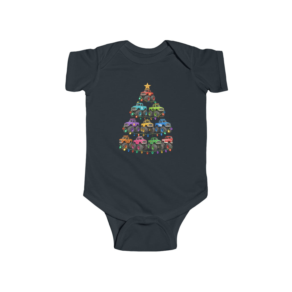 Baby Bodysuit — Colorful Monster Truck Christmas Tree Holiday Onesie