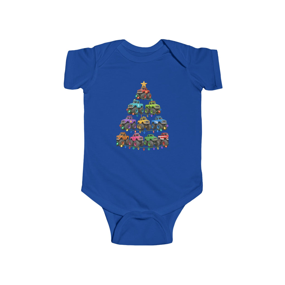 Baby Bodysuit — Colorful Monster Truck Christmas Tree Holiday Onesie