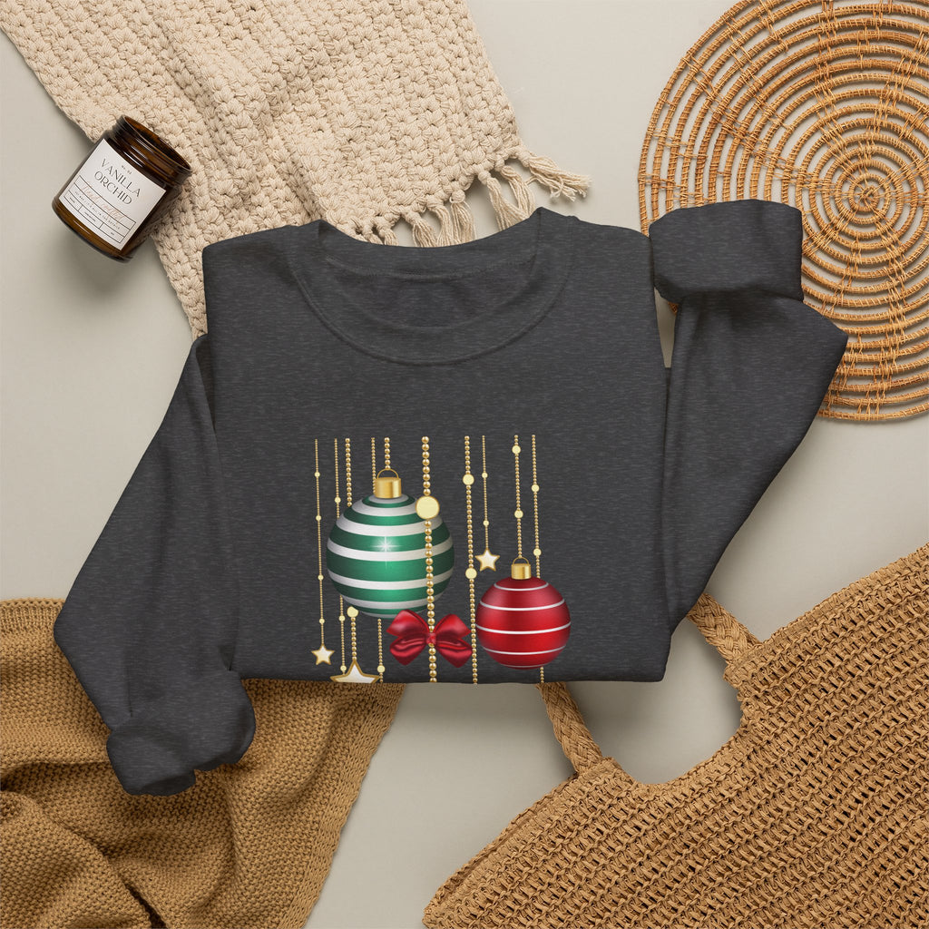 Holiday Ornaments Crewneck Sweatshirt — Hanging Baubles & Stars Christmas Sweater