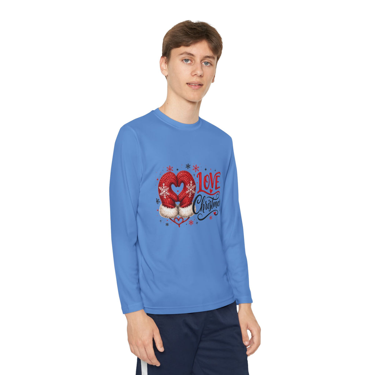 Youth Long Sleeve Tee - "Love Christmas" Festive Heart Gnome Design