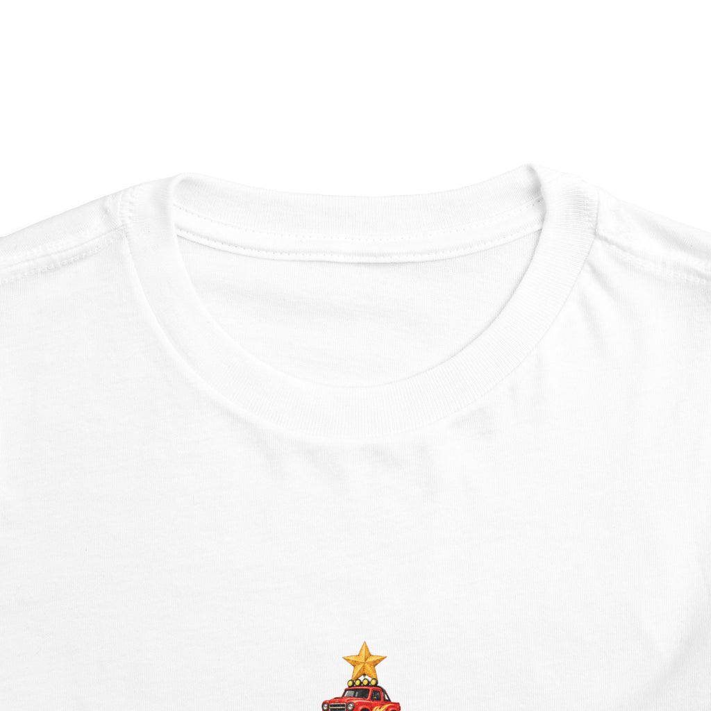 Toddler Tee — Colorful Monster Truck Christmas Tree Holiday Shirt