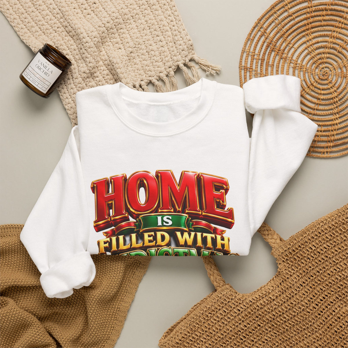 Christmas Love Crewneck Sweatshirt — "Home Is Filled with Christmas Love" Holiday Pullover