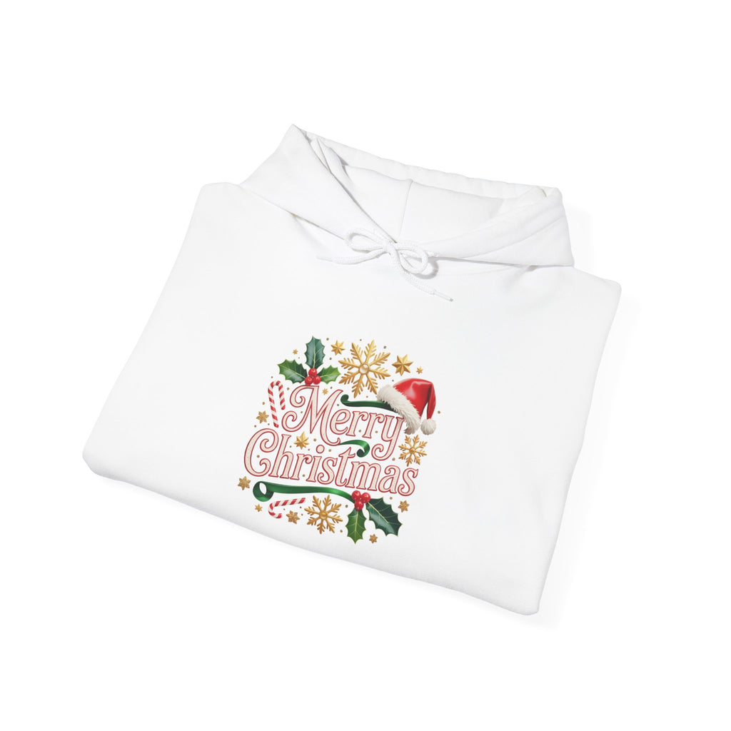 Christmas Hoodie - 'Merry Christmas' Festive Holiday Santa Hat & Holly Pullover