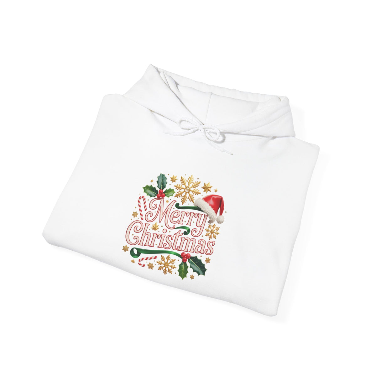Christmas Hoodie - 'Merry Christmas' Festive Holiday Santa Hat & Holly Pullover
