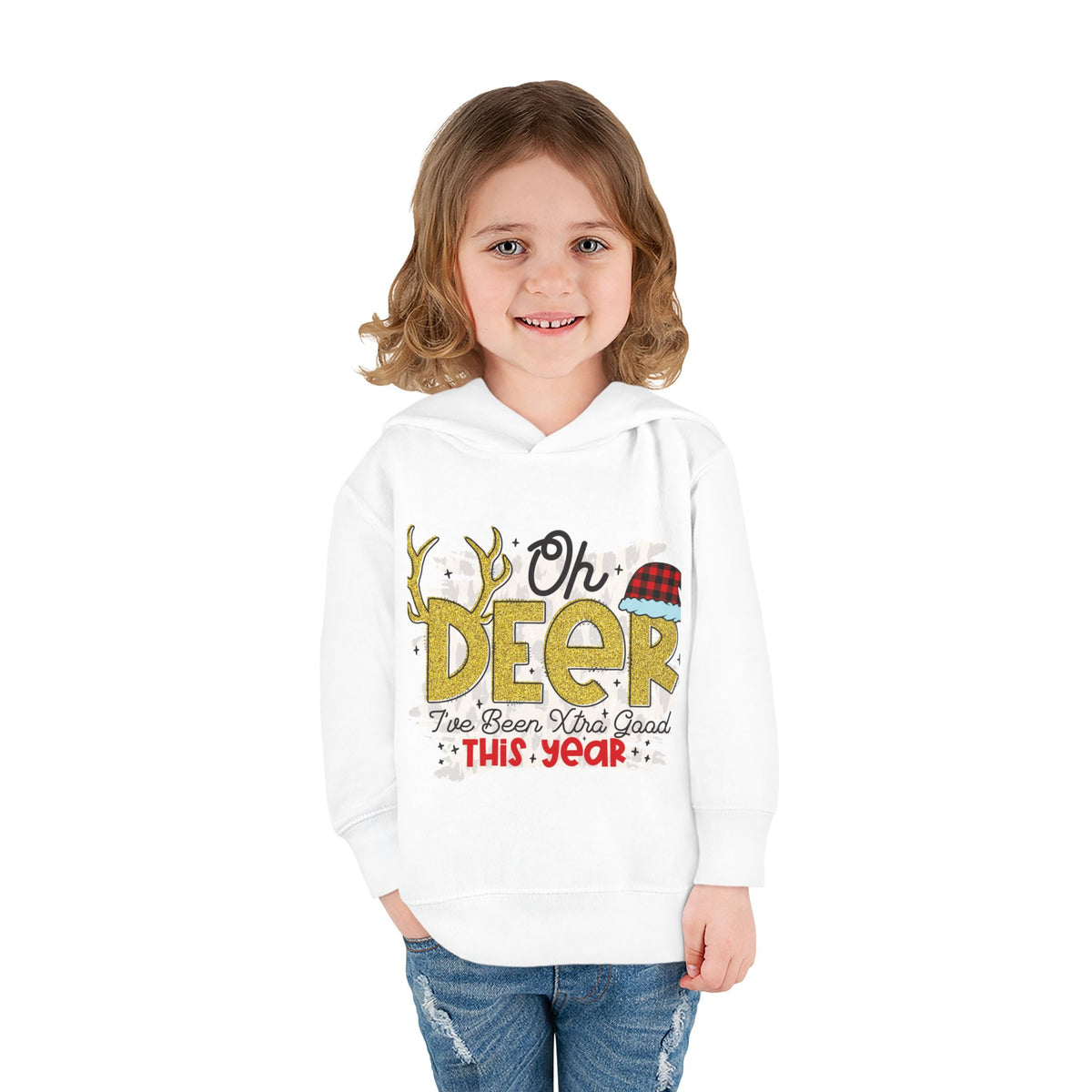 Toddler Hoodie — "Oh Deer I've Been Extra Good This Year" Christmas Pullover