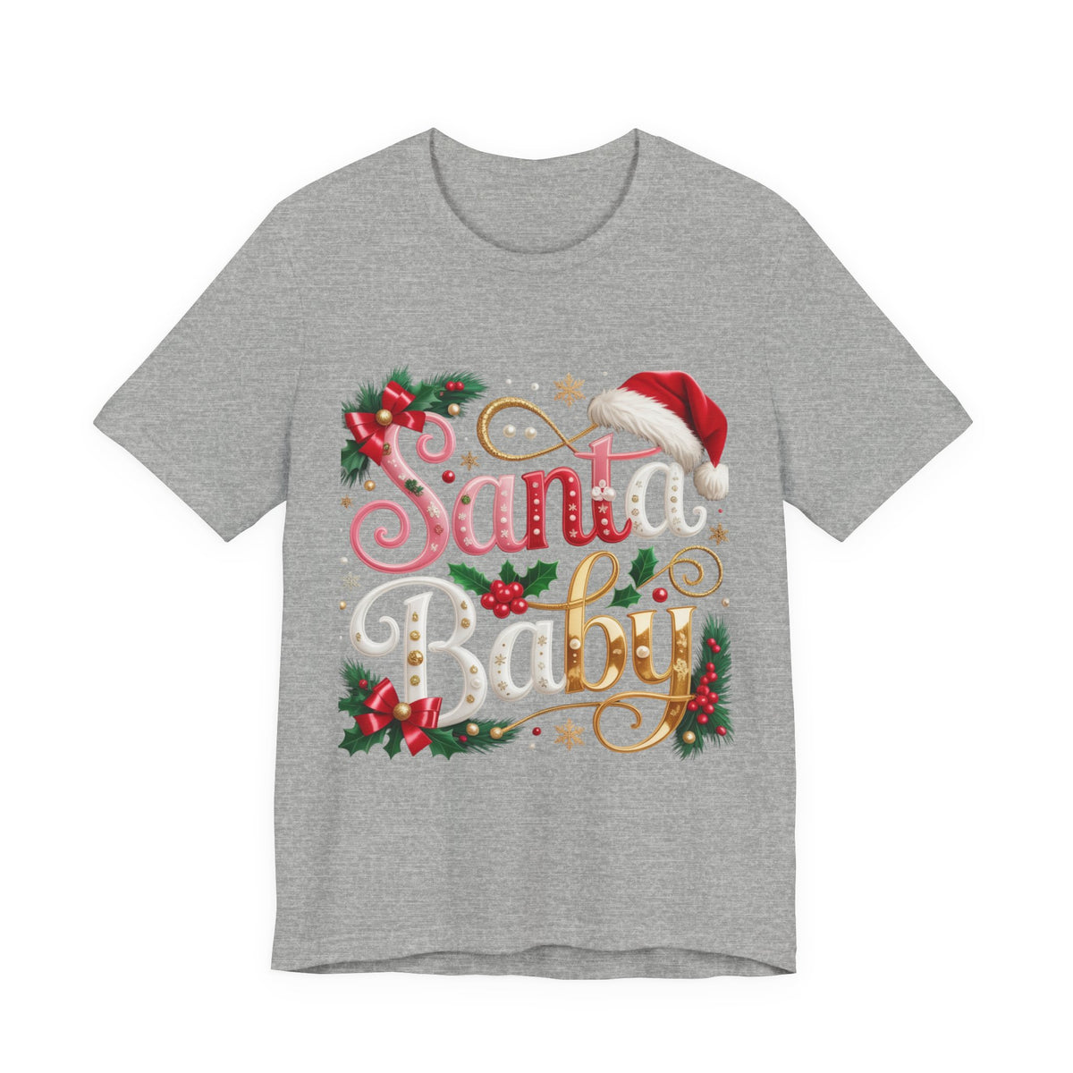 Santa Baby Christmas T-Shirt – Festive Holiday Tee with Santa Hat & Holly