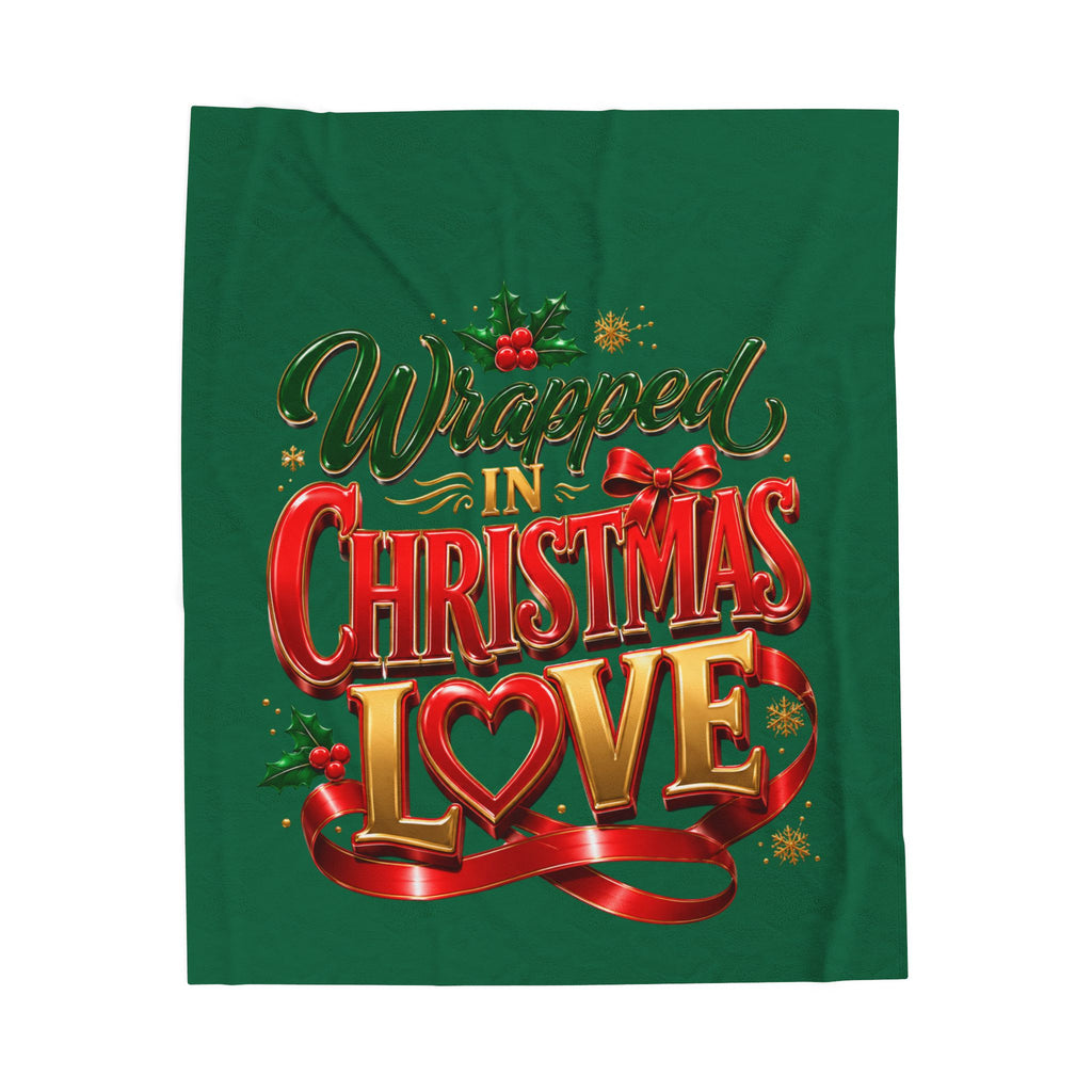 Velveteen Plush Blanket — "Wrapped in Christmas Love" Holiday Throw