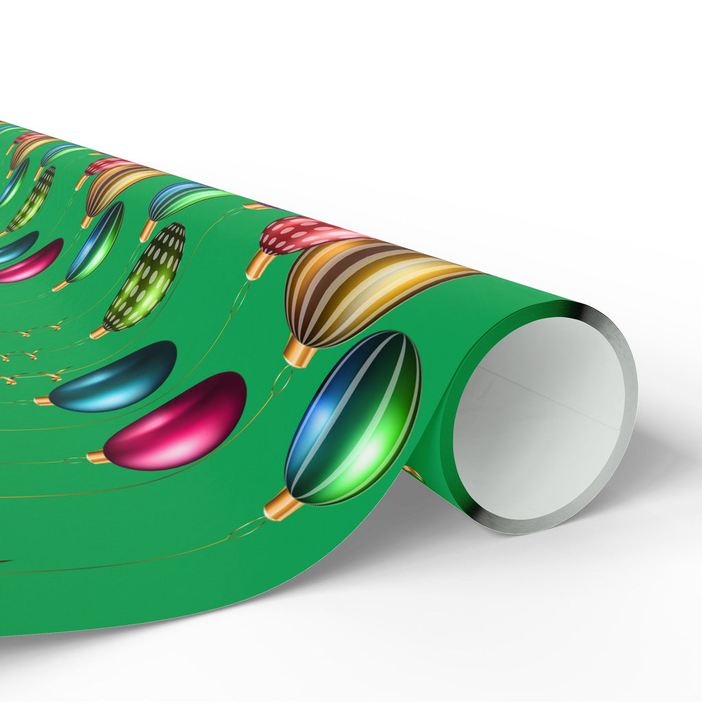 Christmas Ornament Wrapping Paper - Green Holiday Gift Wrap with Vintage Baubles