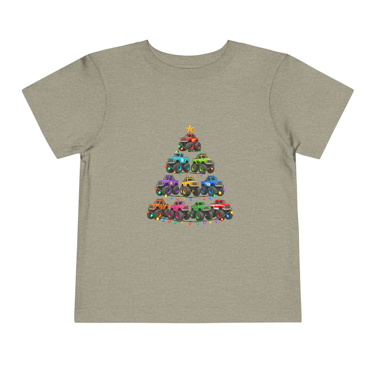 Toddler Tee — Colorful Monster Truck Christmas Tree Holiday Shirt