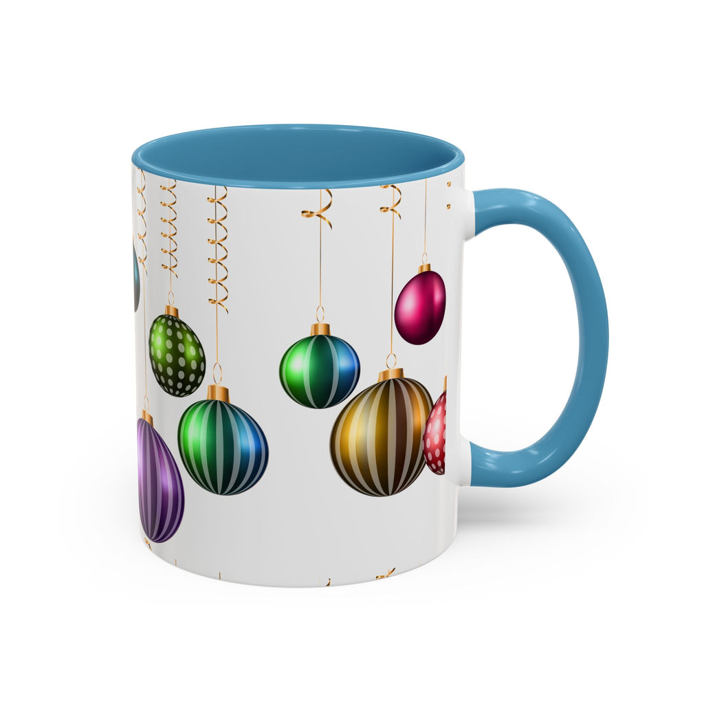 Holiday Ornament Accent Coffee Mug — Colorful Hanging Baubles 11/15oz