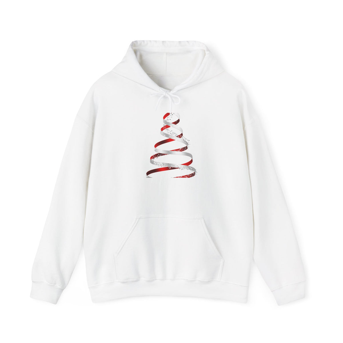 Christmas Ribbon Tree Hoodie — Minimal Red Ribbon Holiday Sweatshirt