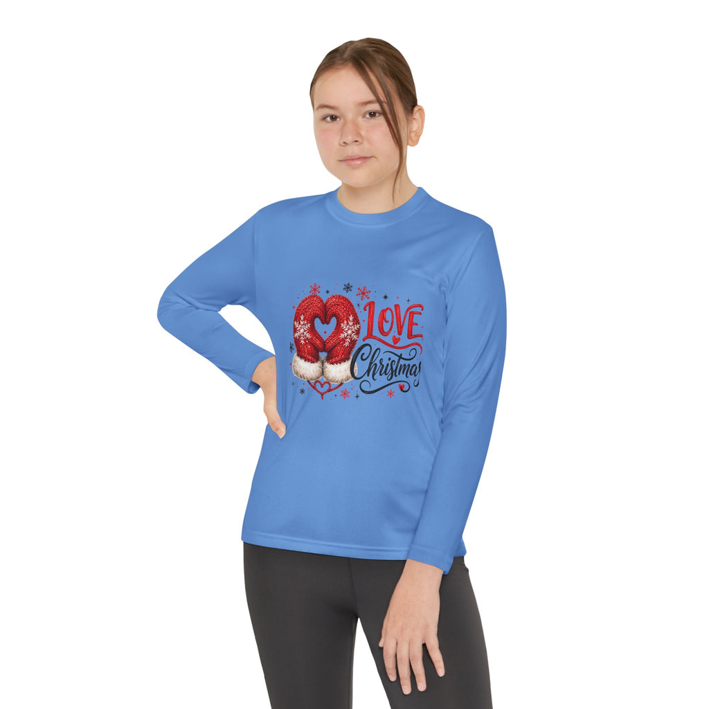Youth Long Sleeve Tee - "Love Christmas" Festive Heart Gnome Design