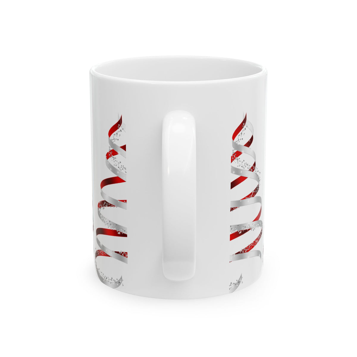 Christmas Ribbon Tree Mug — Festive Red Spiral Holiday Ceramic Coffee Cup (11oz/15oz)