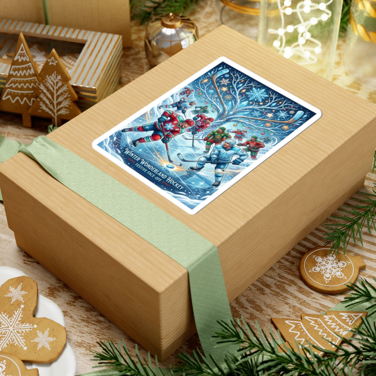 Winter Wonderland Hockey Sticker — Festive Face-Off Kiss-Cut Sticker