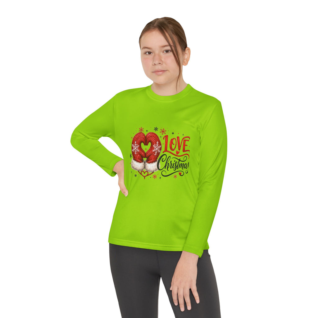 Youth Long Sleeve Tee - "Love Christmas" Festive Heart Gnome Design