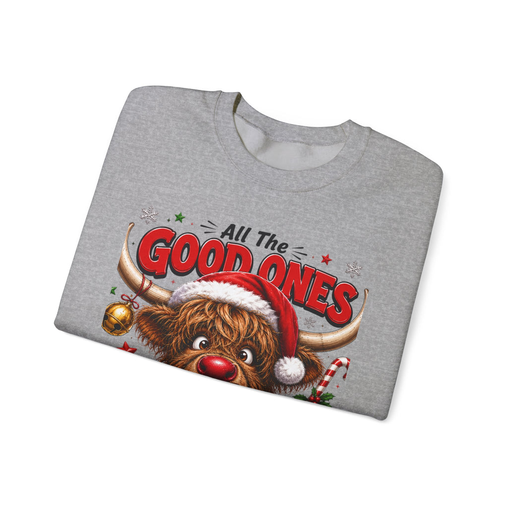 Christmas Naughty Cow Sweatshirt — "All the Good Ones Are a Little Naughty" Holiday Crewneck