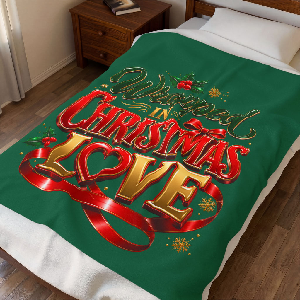 Velveteen Plush Blanket — "Wrapped in Christmas Love" Holiday Throw