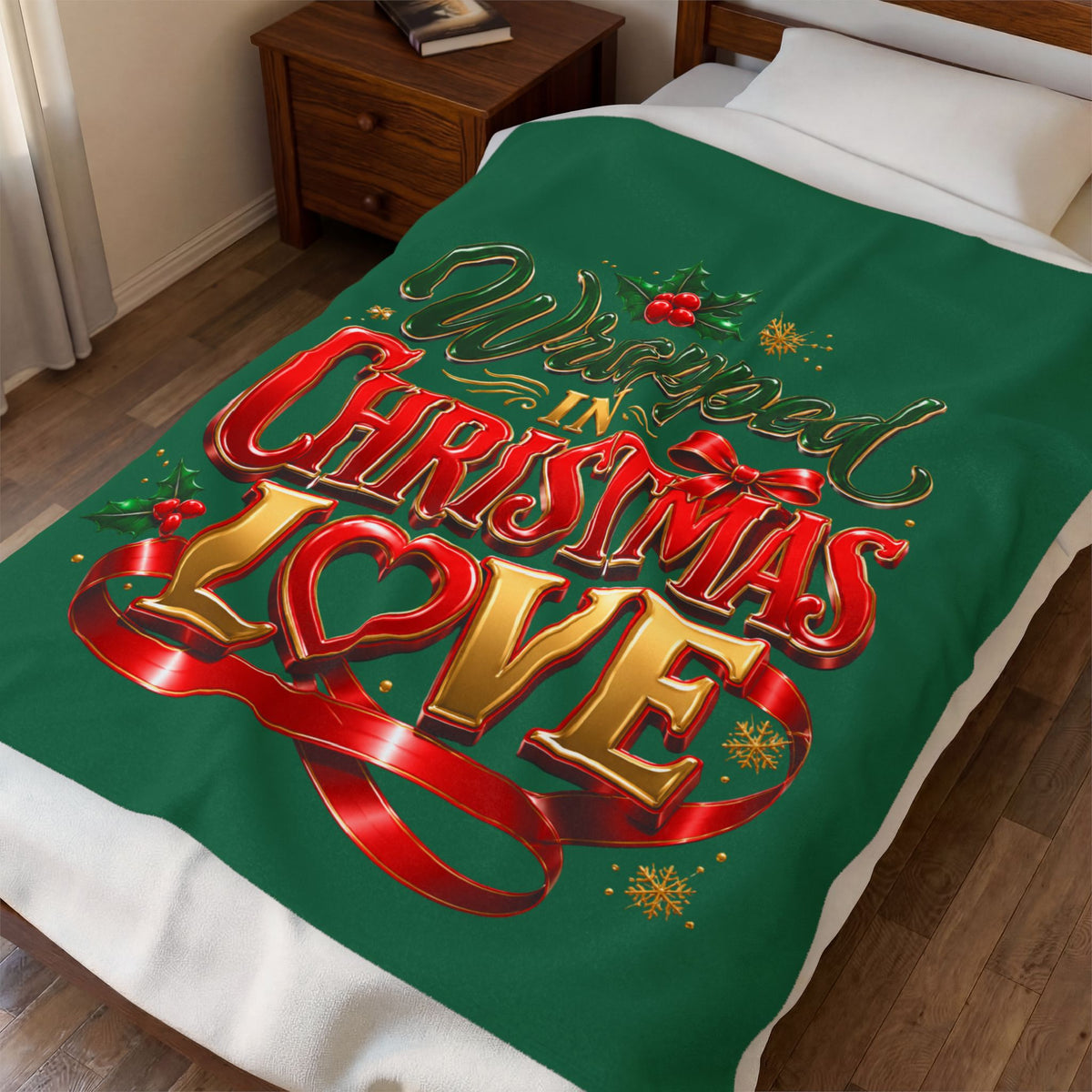 Velveteen Plush Blanket — "Wrapped in Christmas Love" Holiday Throw