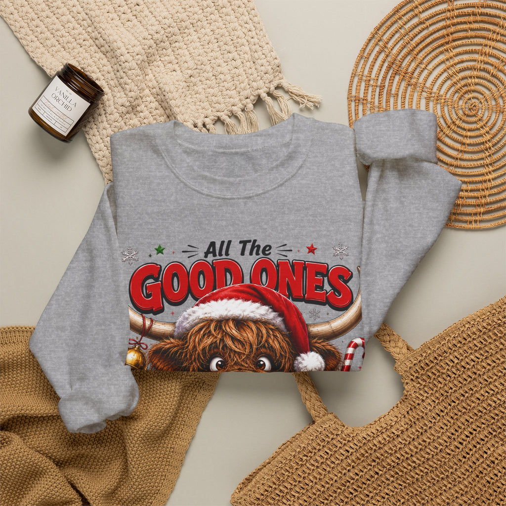 Naughty Highland Cow Christmas Sweatshirt – "All the Good Ones Are a Little Naughty"