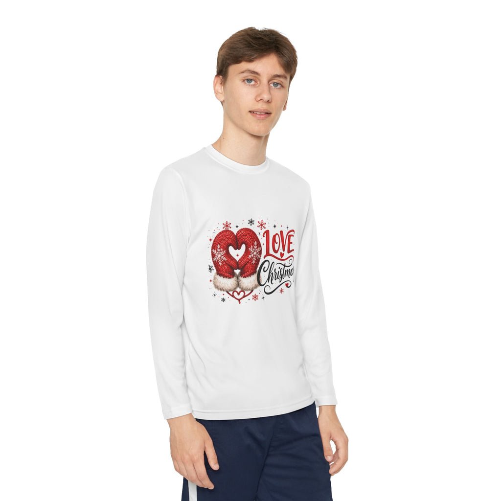 Youth Long Sleeve Tee - "Love Christmas" Festive Heart Gnome Design