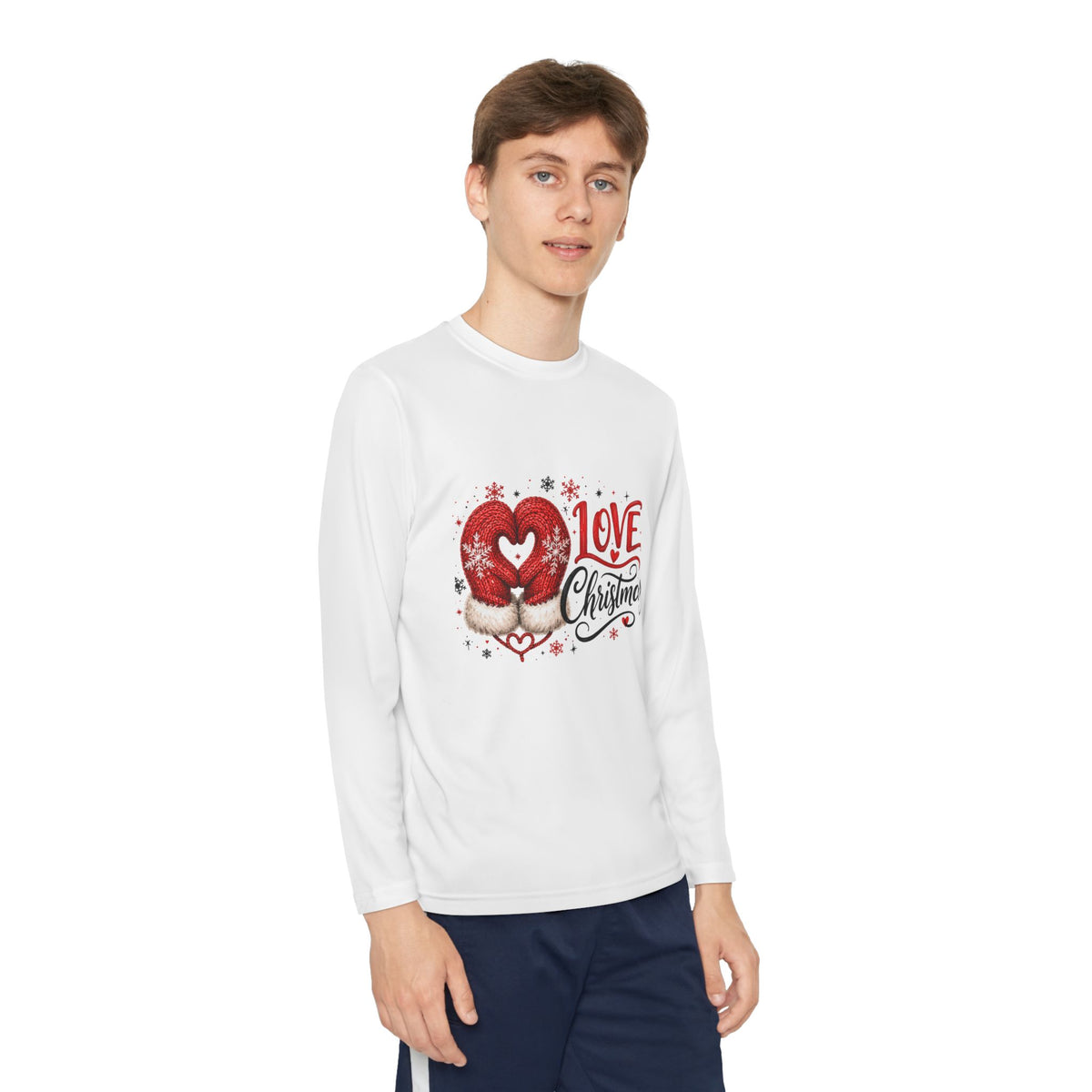 Youth Long Sleeve Tee - "Love Christmas" Festive Heart Gnome Design