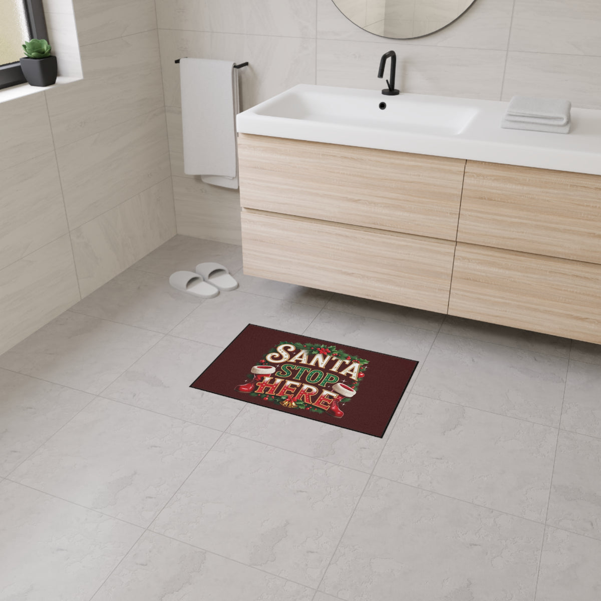 Santa Stop Here Heavy-Duty Floor Mat — Holiday Welcome Door Mat
