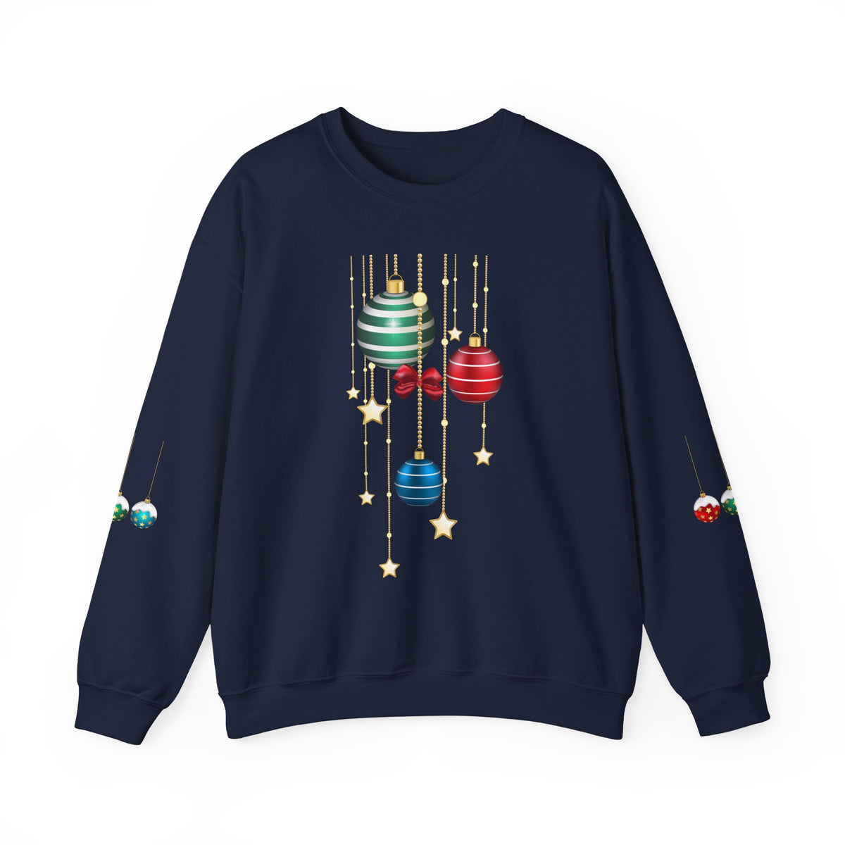 Holiday Ornaments Crewneck Sweatshirt — Hanging Baubles & Stars Christmas Sweater