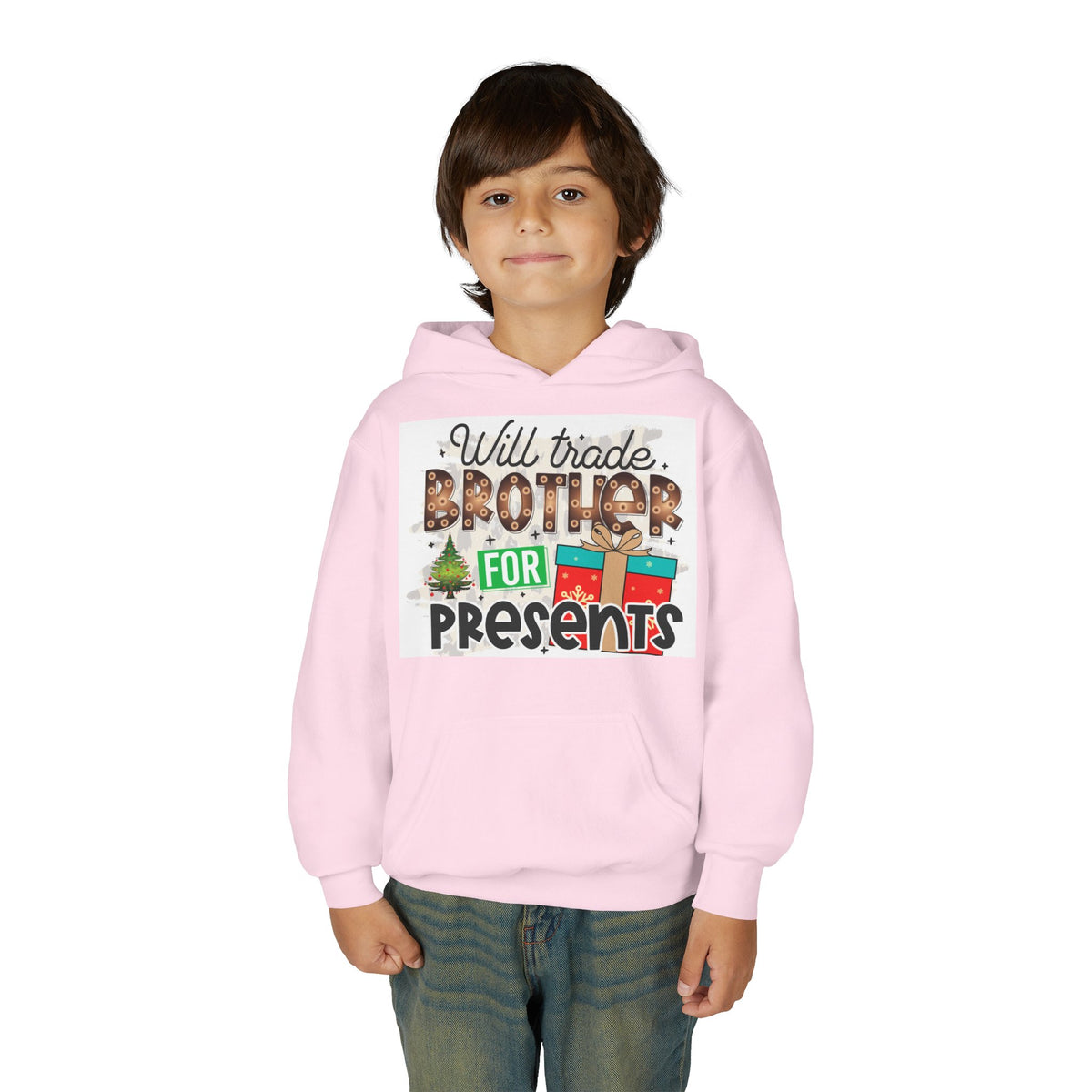 Kid’s Christmas Hoodie - "Will Trade Brother for Presents" Holiday Sweatshirt