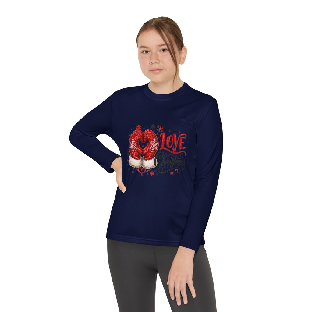 Youth Long Sleeve Tee - "Love Christmas" Festive Heart Gnome Design