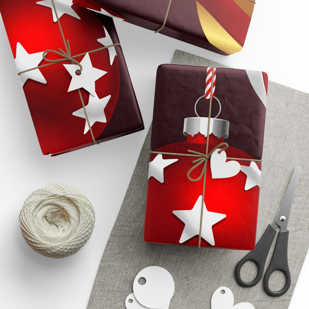 Christmas Ornament Wrapping Paper – Red & Gold Holiday Gift Wrap Roll