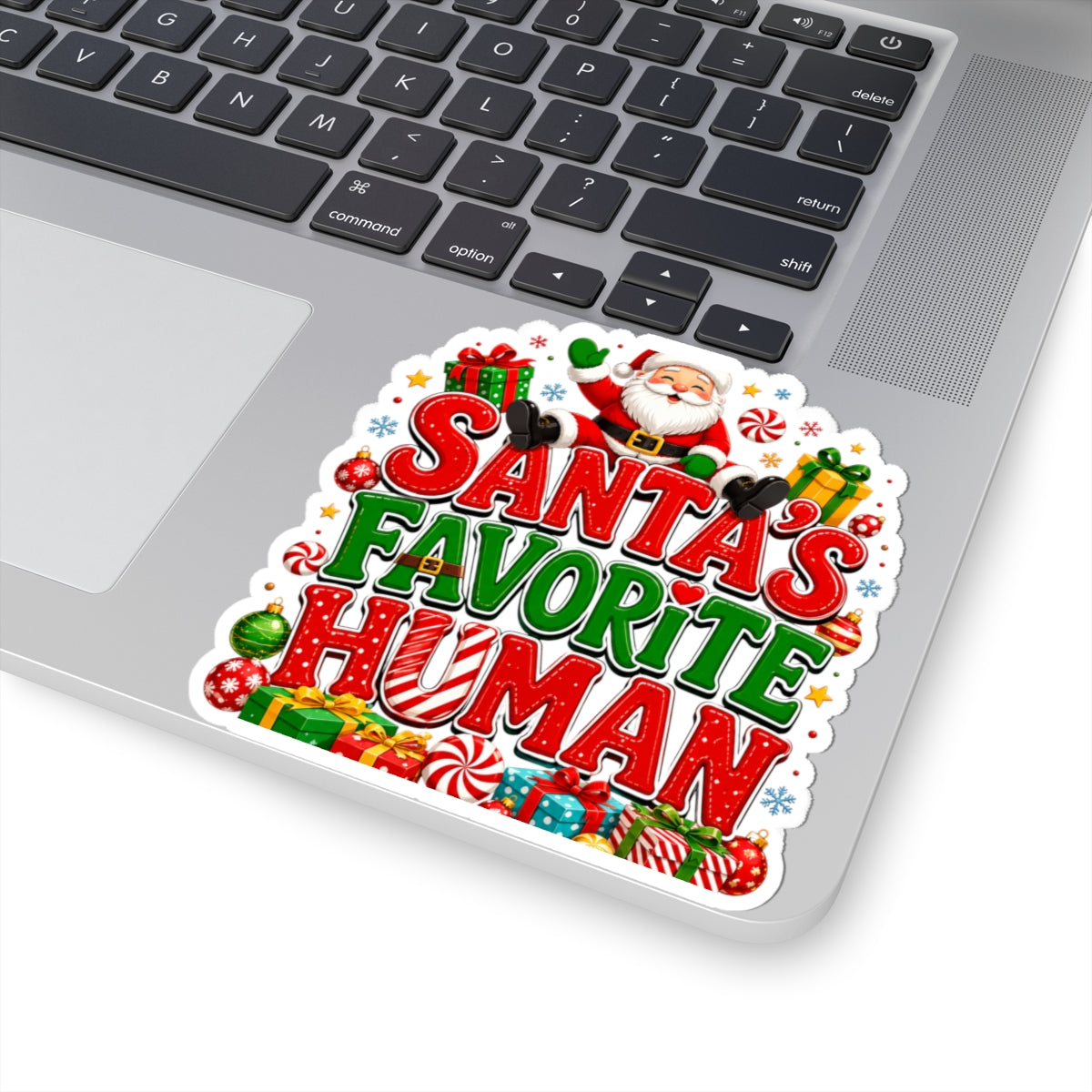 Santa's Favorite Human Kiss-Cut Sticker — Cute Christmas Laptop Decal