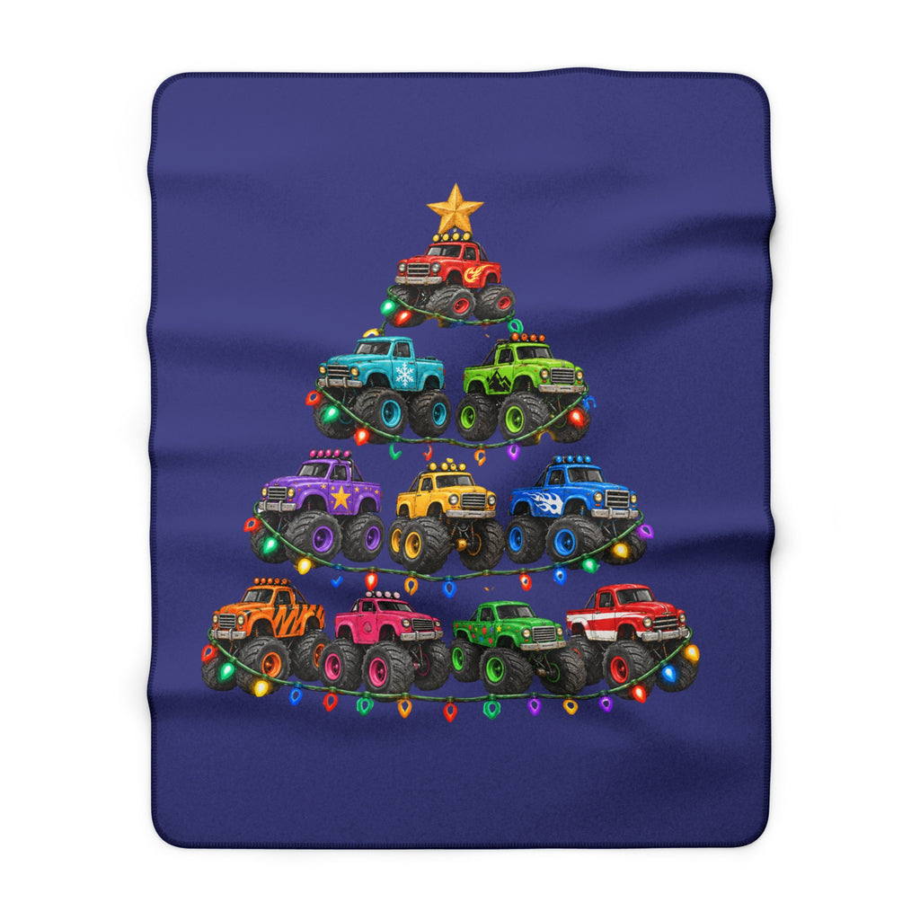 Christmas Monster Truck Tree Sherpa Blanket