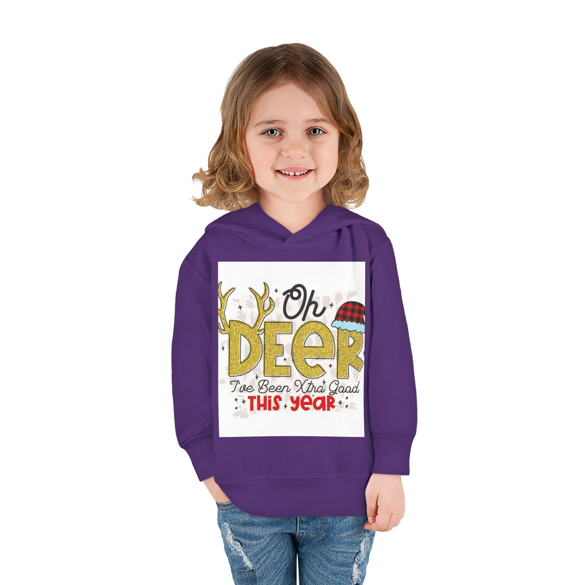 Toddler Hoodie — "Oh Deer I've Been Extra Good This Year" Christmas Pullover