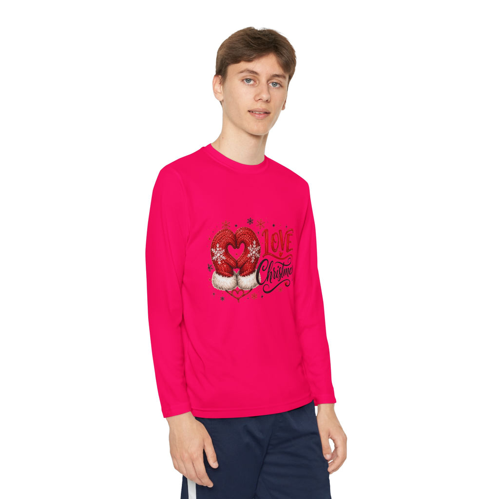 Youth Long Sleeve Tee - "Love Christmas" Festive Heart Gnome Design