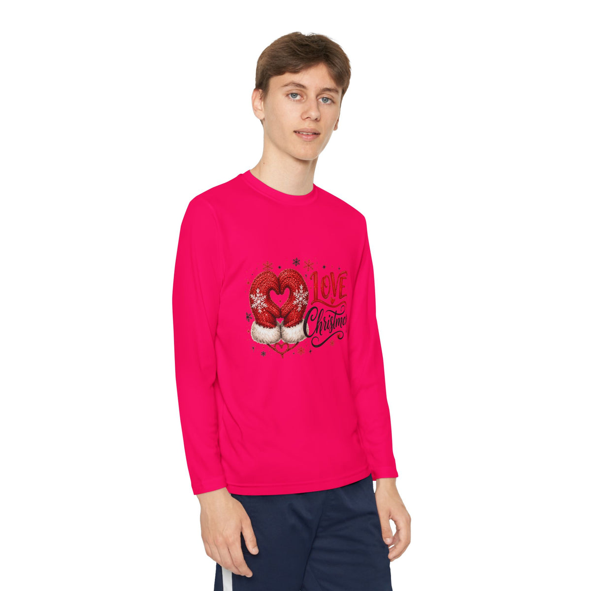 Youth Long Sleeve Tee - "Love Christmas" Festive Heart Gnome Design