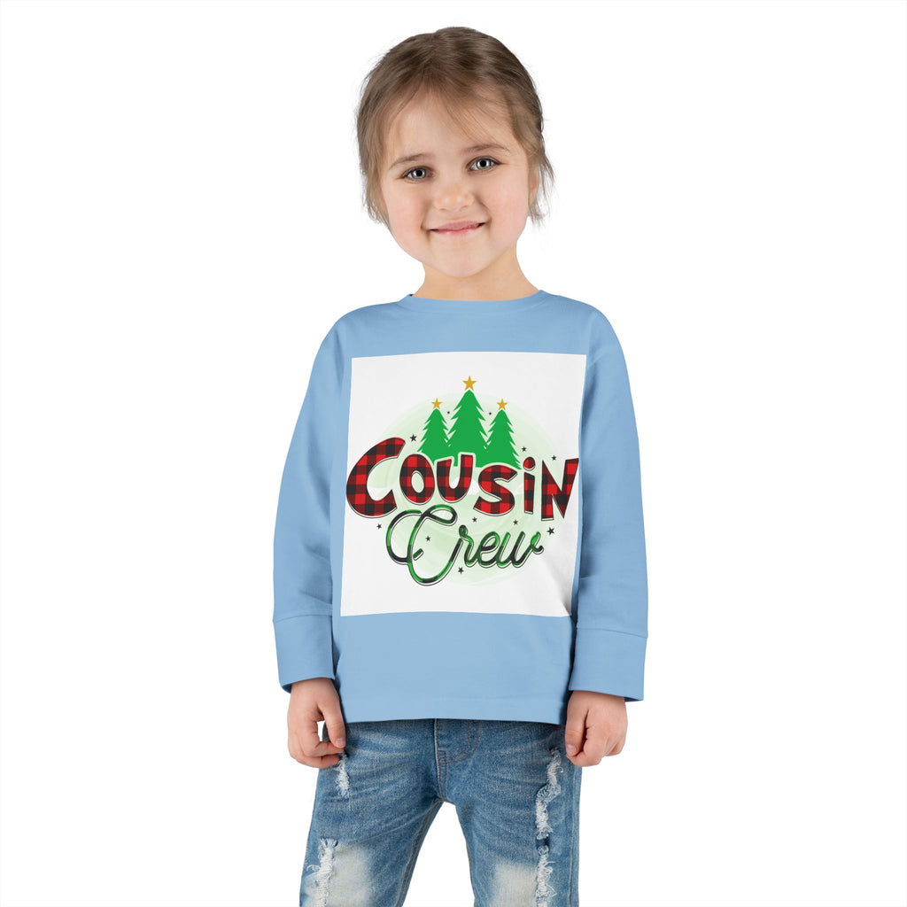 Cousin Crew Toddler Long Sleeve Tee — Christmas Plaid Holiday Shirt for Kids