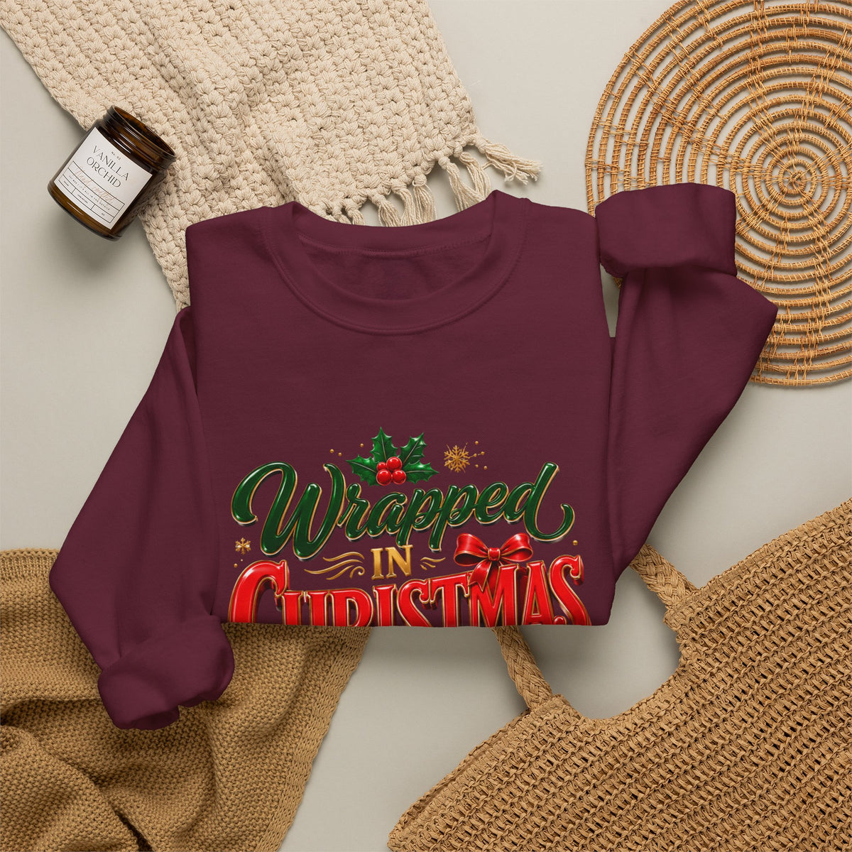 Christmas Sweatshirt — "Wrapped in Christmas Love" Festive Holiday Crewneck