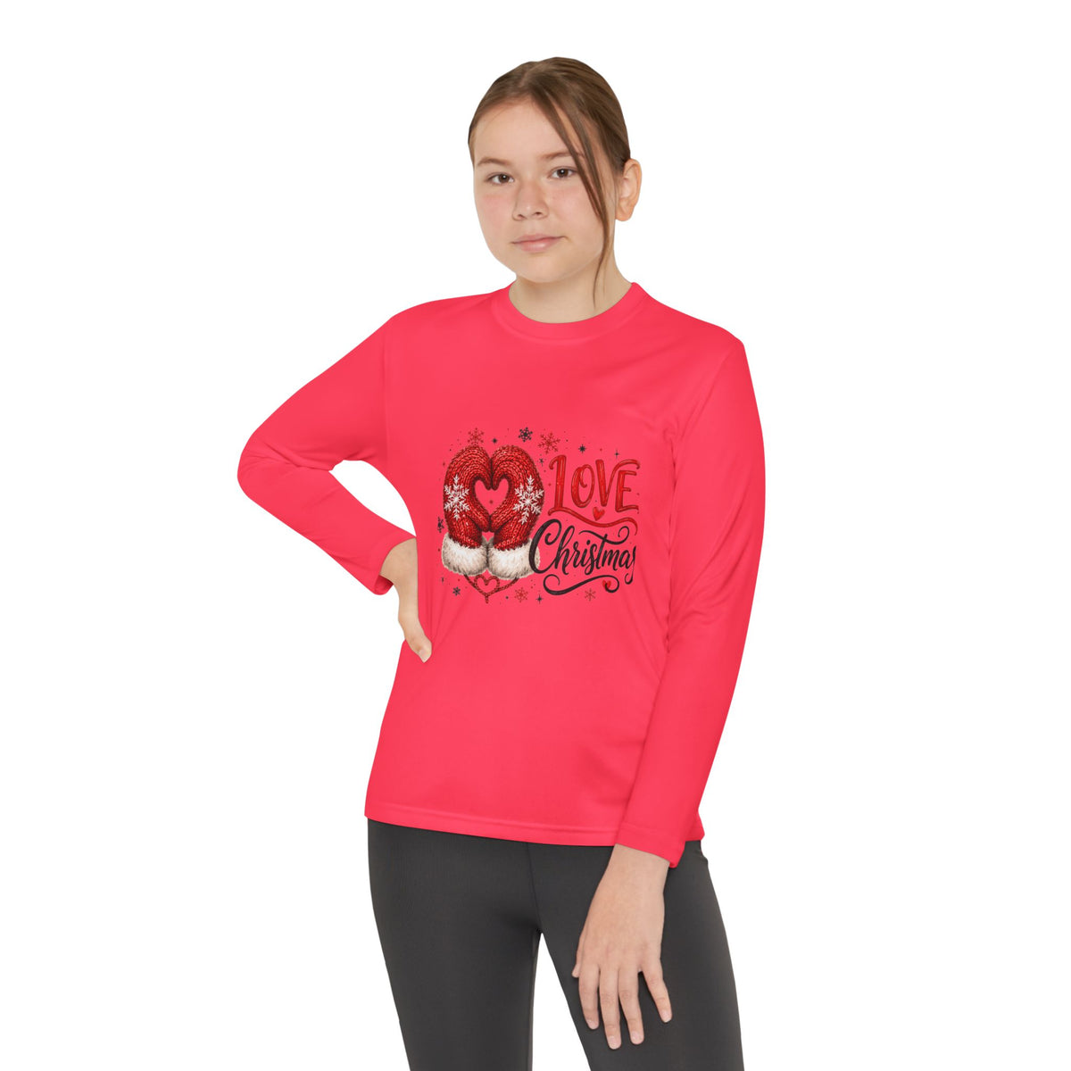 Youth Long Sleeve Tee - "Love Christmas" Festive Heart Gnome Design