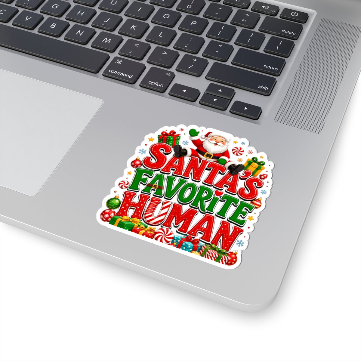 Santa's Favorite Human Kiss-Cut Sticker — Cute Christmas Laptop Decal