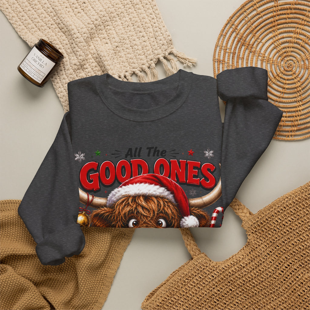 Naughty Highland Cow Christmas Sweatshirt – "All the Good Ones Are a Little Naughty"