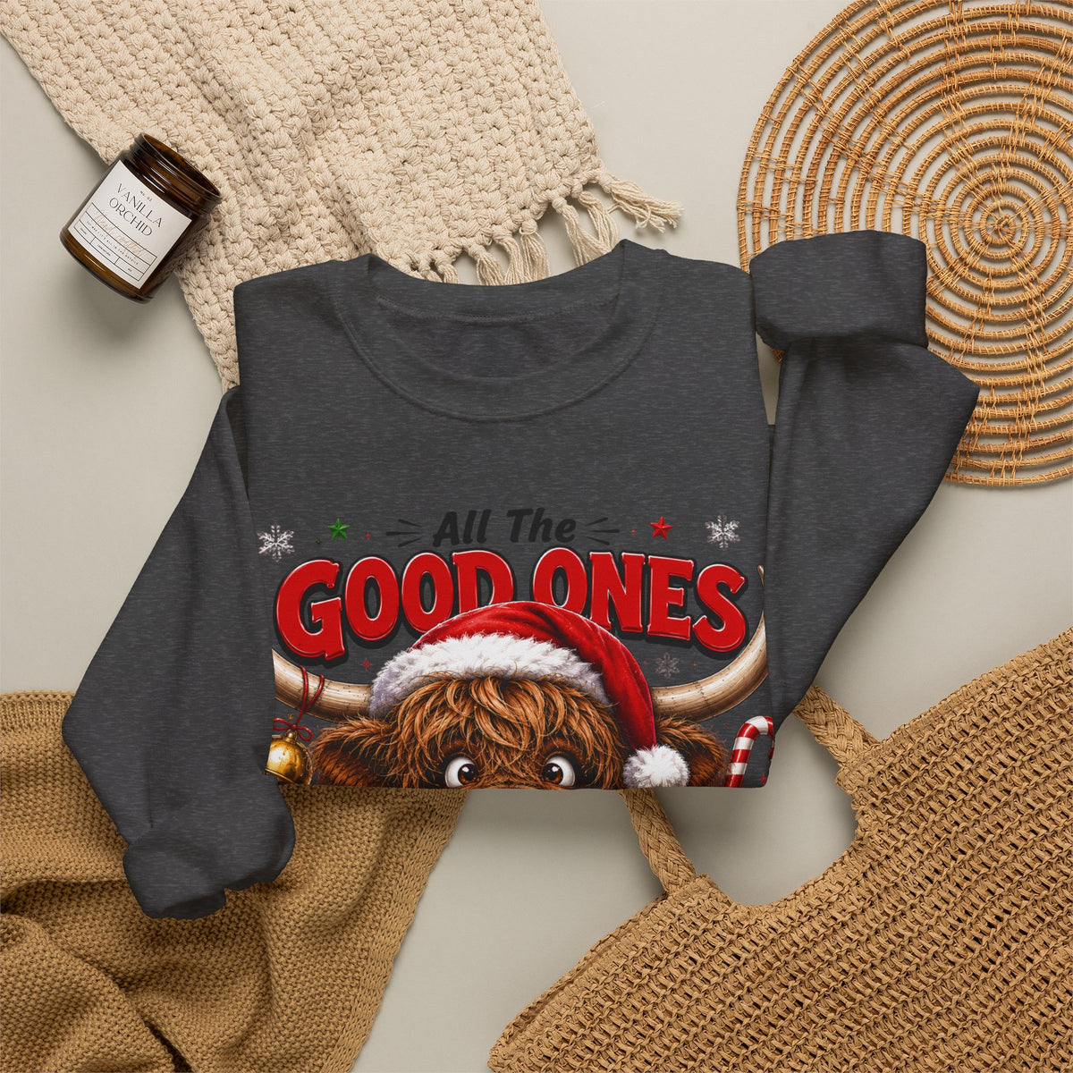 Naughty Highland Cow Christmas Sweatshirt – "All the Good Ones Are a Little Naughty"