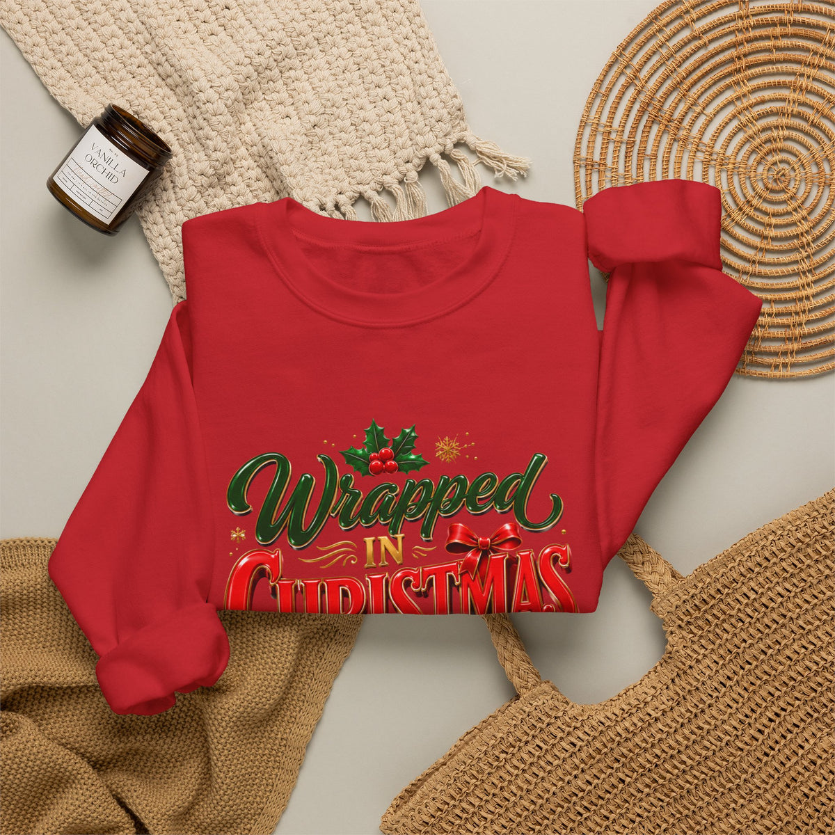 Christmas Sweatshirt — "Wrapped in Christmas Love" Festive Holiday Crewneck