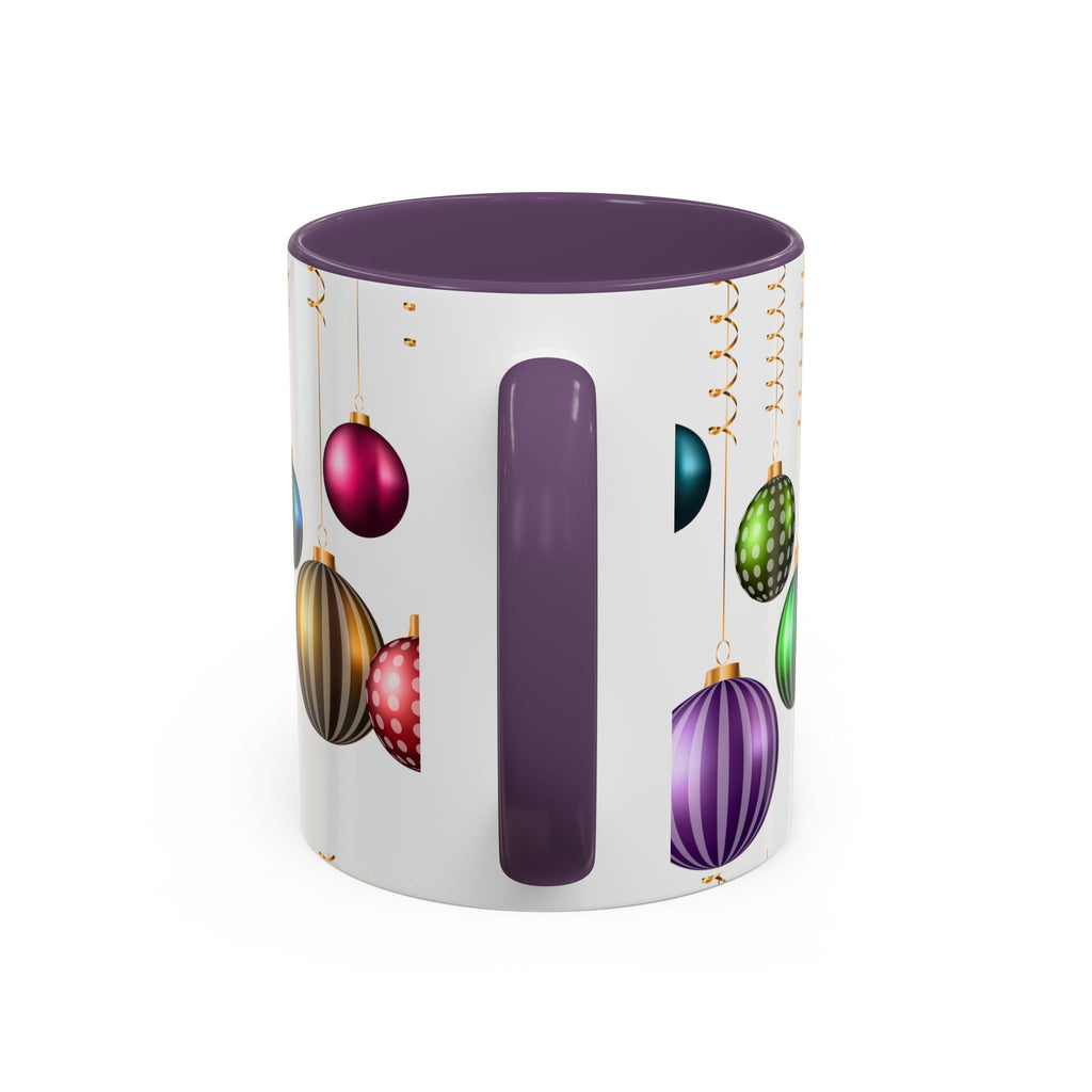 Holiday Ornament Accent Coffee Mug — Colorful Hanging Baubles 11/15oz