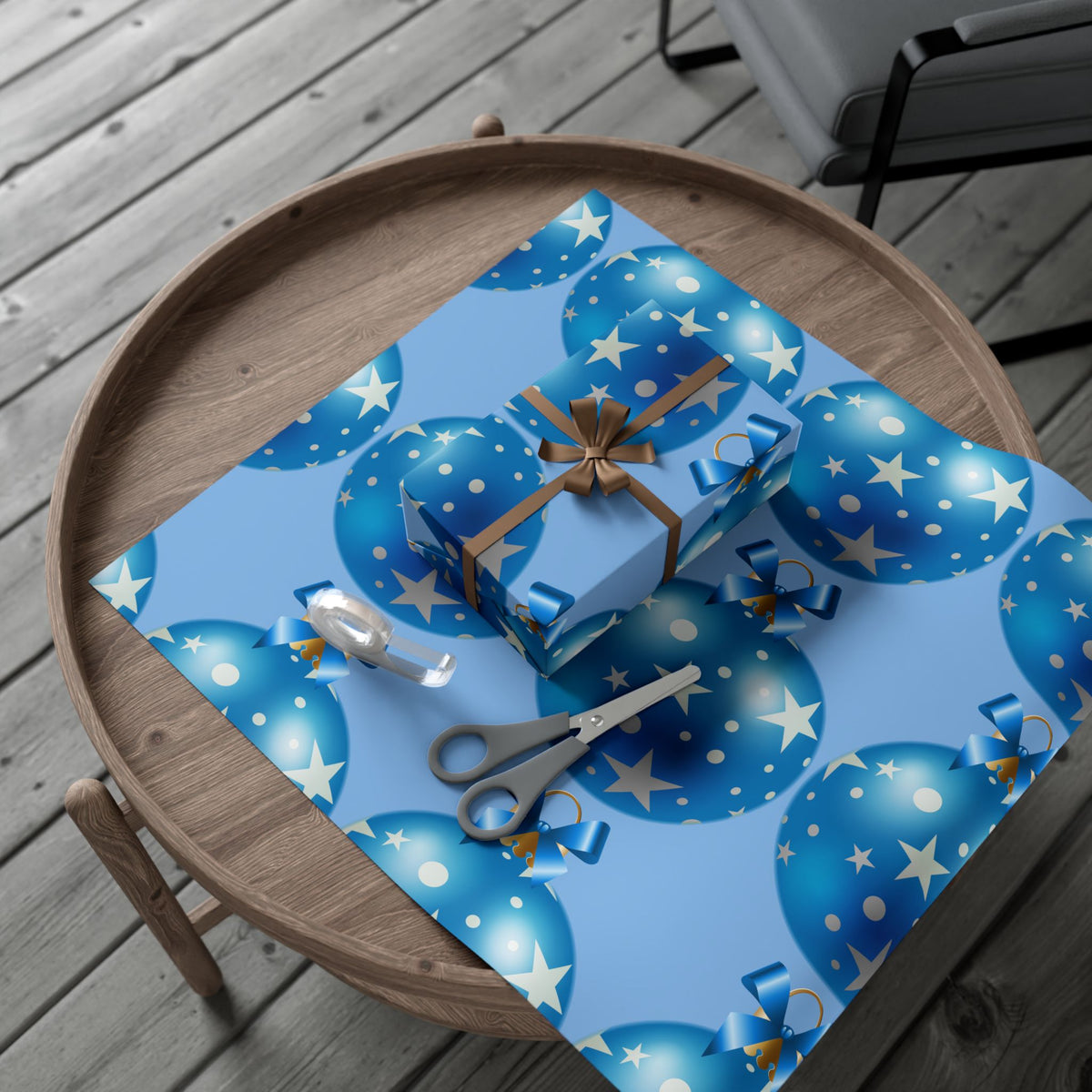 Blue Star Ornament Gift Wrap Paper — Festive Holiday Wrapping for Christmas & Birthdays