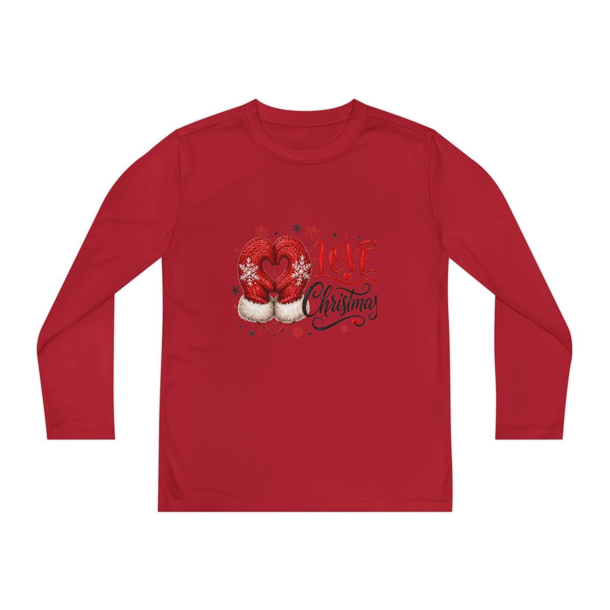 Youth Long Sleeve Tee - "Love Christmas" Festive Heart Gnome Design