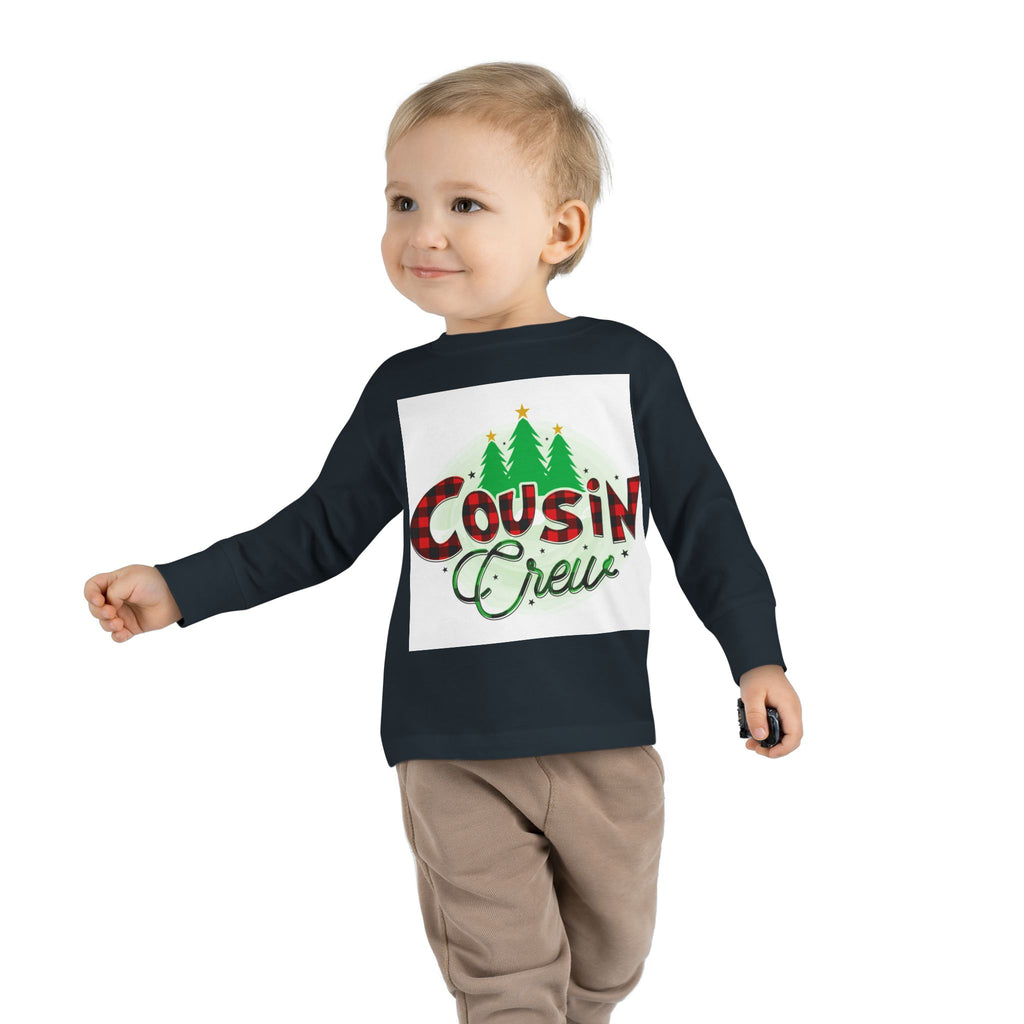 Cousin Crew Toddler Long Sleeve Tee — Christmas Plaid Holiday Shirt for Kids
