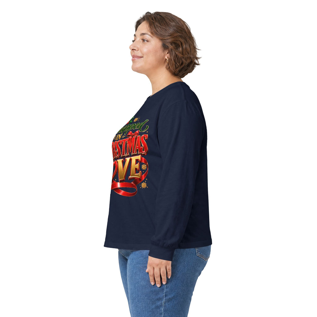 Long Sleeve Tee — "Wrapped in Christmas Love" Holiday Graphic Shirt