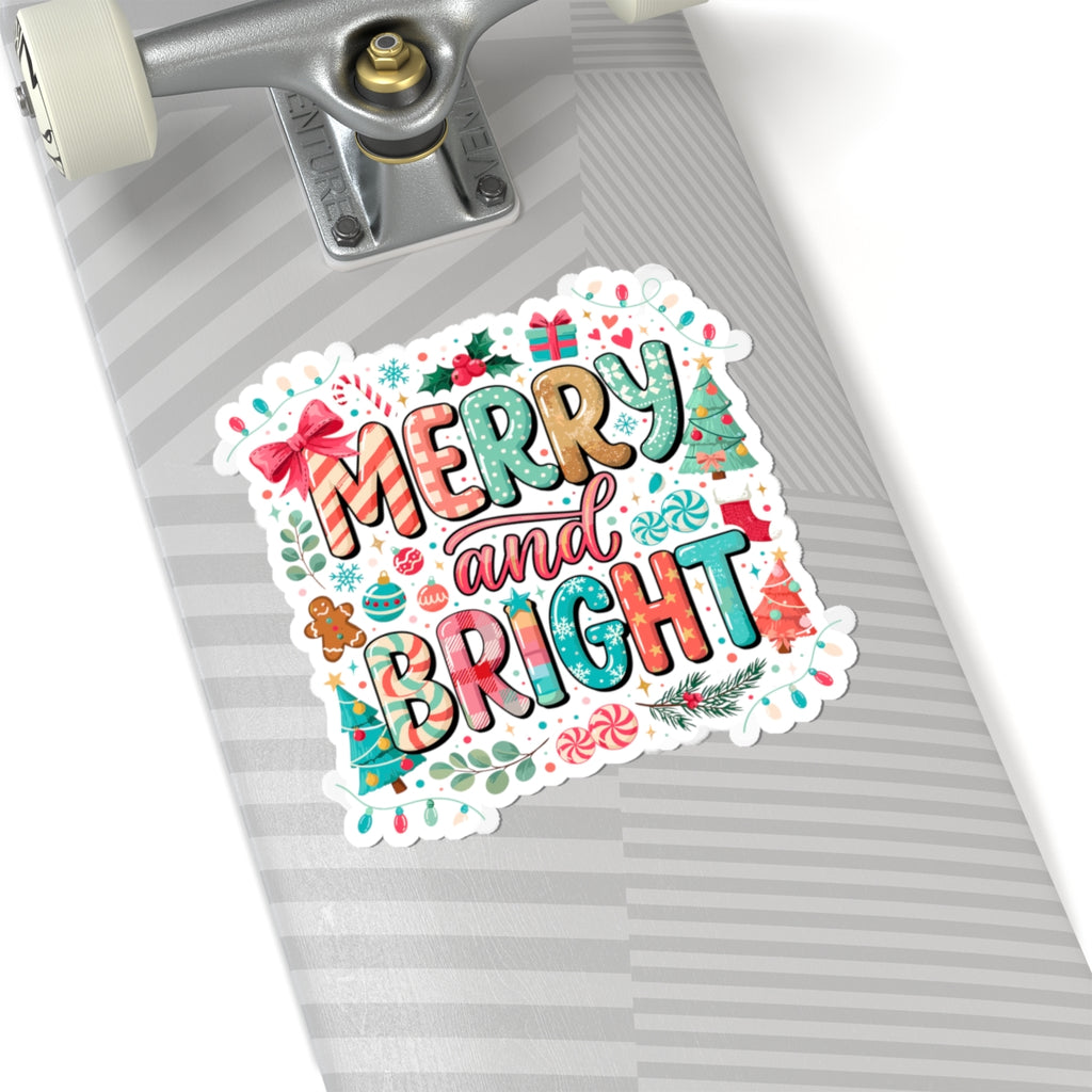 Merry and Bright Holiday Sticker — Festive Christmas Kiss-Cut Decal