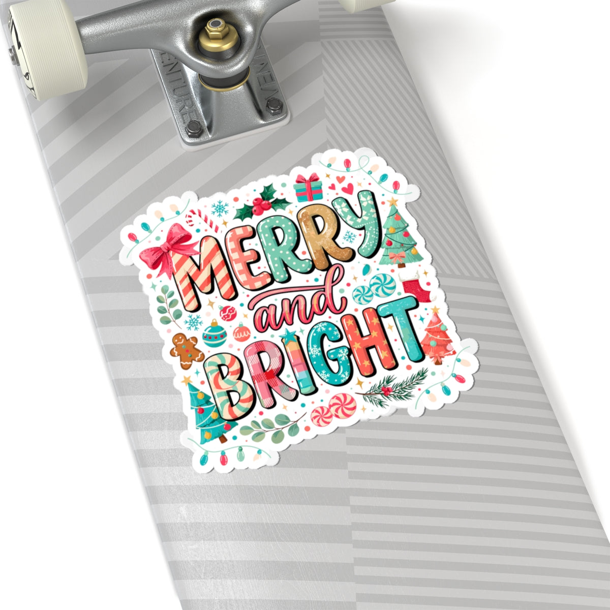 Merry and Bright Holiday Sticker — Festive Christmas Kiss-Cut Decal