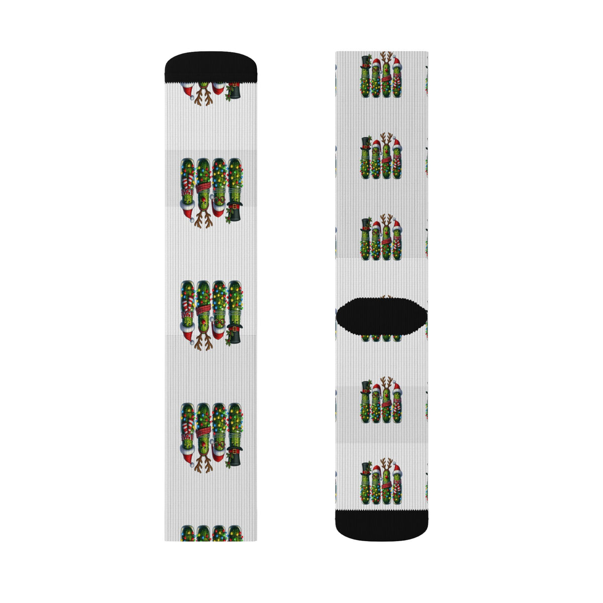 Christmas Pickle Socks — Novelty Holiday Sublimation Socks with Pickle Ornament Pattern